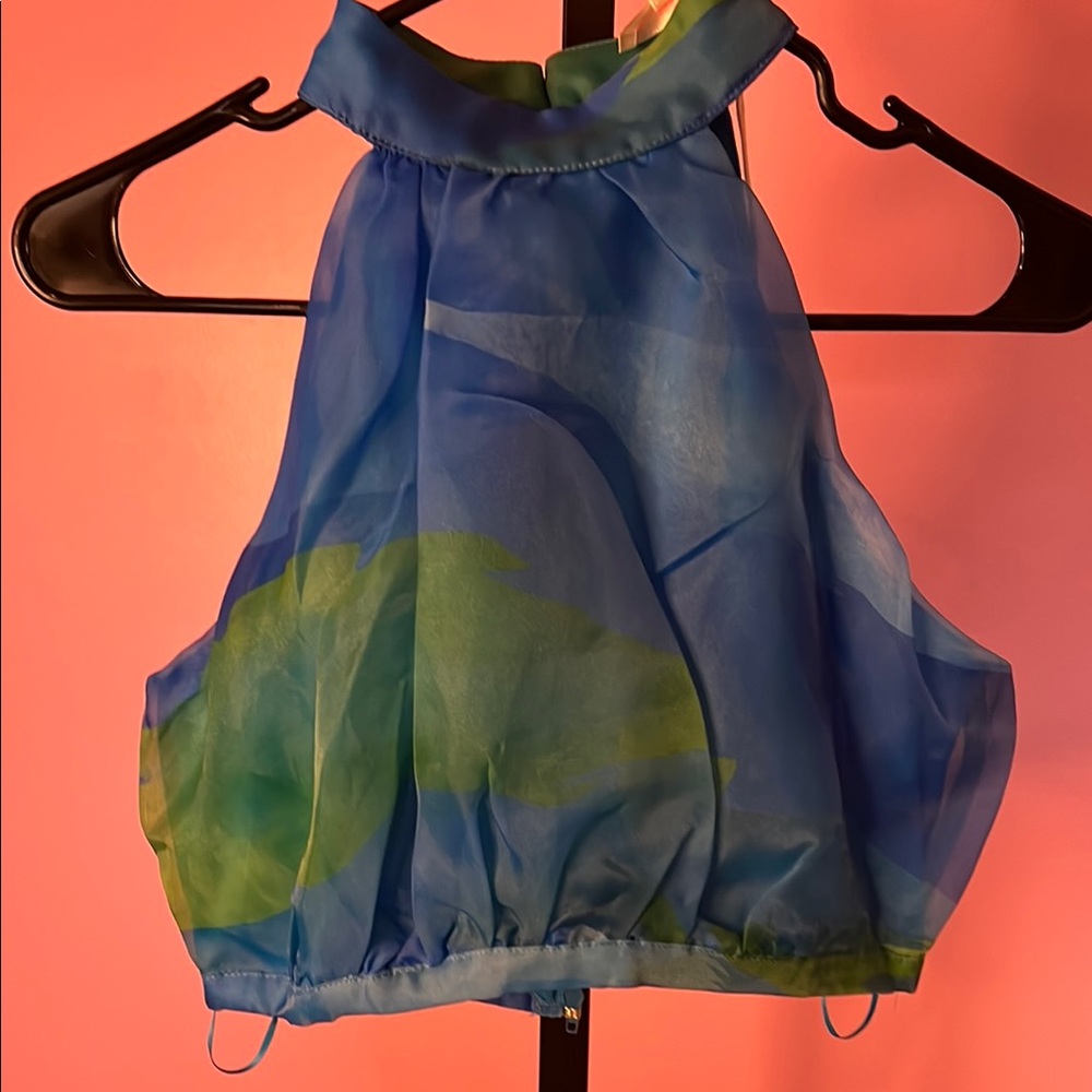 Blue and Green Layered Halter Dress - Picture 6 of 9